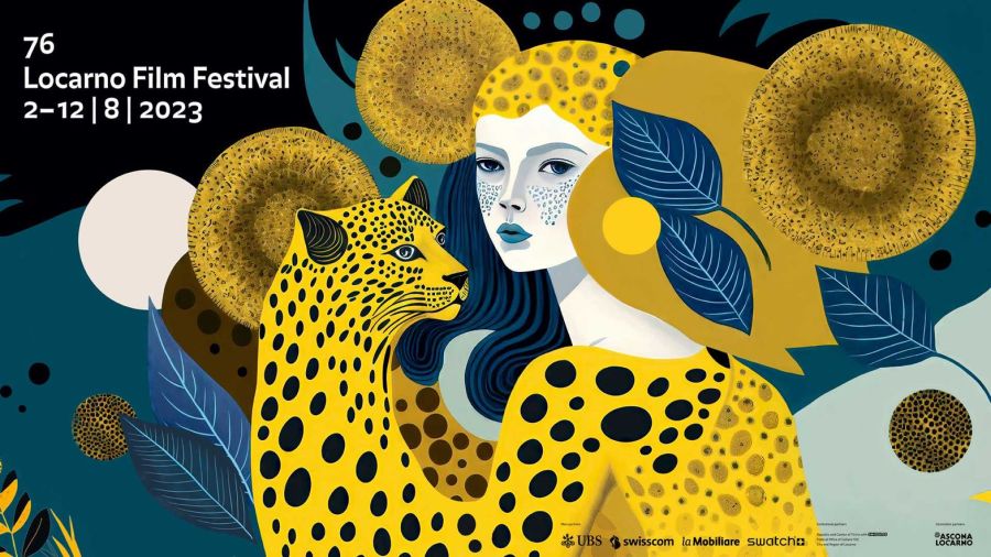 Auf seinem Werk verschmelzen das Symbol des Festivals, der Leopard, mit einer weiblichen Figur und die ikonische Gelb-Schwarz-Palette erstmals mit kräftigen Blautönen.